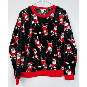 Em & Alfie Santa Claus Plush Christmas Sweatshirt Black Red Holiday Medium